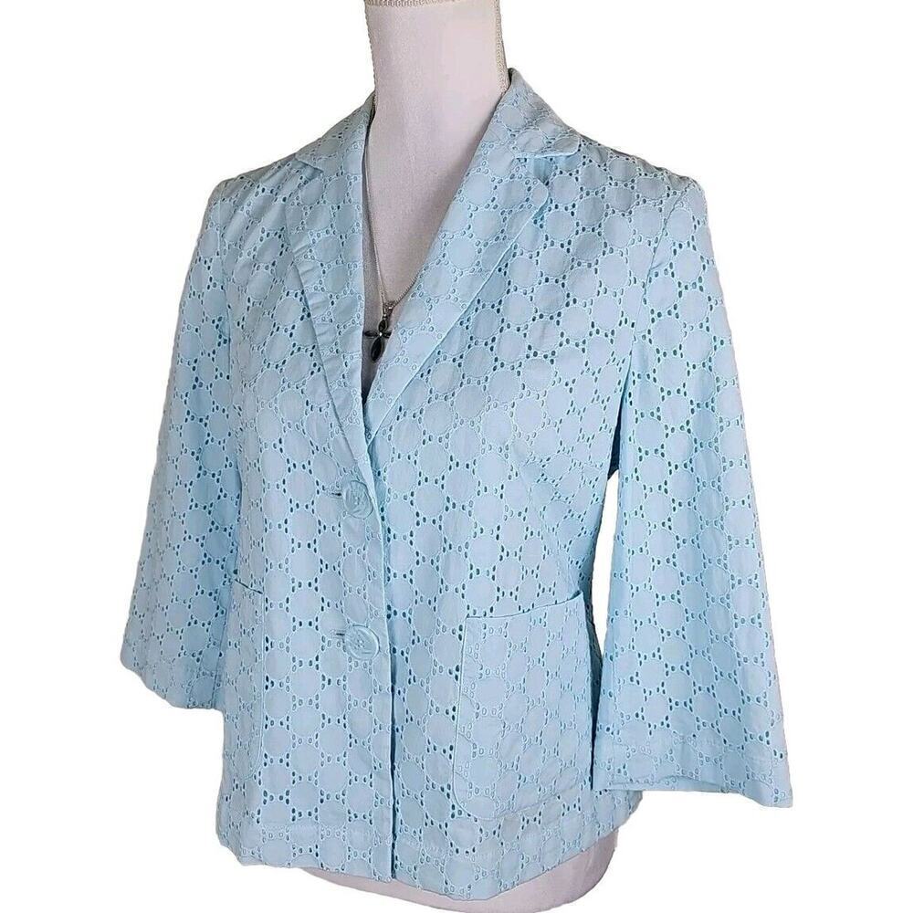 PENDLETON~Woman Sz. S~Light Blue Lace 100% Cotton Jacket Lined Blazer 3/4 Sleeve